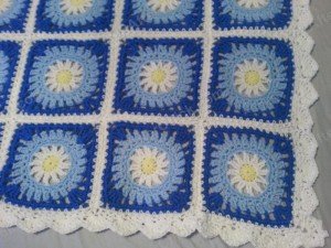 Blue Daisy Square Crochet Blanket Project