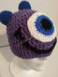 Parker's One Eyed Purple Monster Beanie Hat Crochet Pattern Right Front View