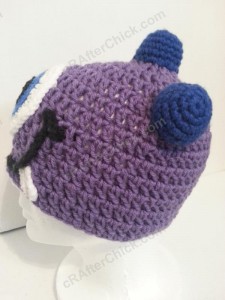 Parker’s One Eyed Purple Monster Beanie Hat Crochet Pattern Left Profile View - free crochet monster hat