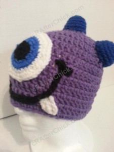 Parkers Purple Monster Beanie Hat Crochet Pattern Front Left View