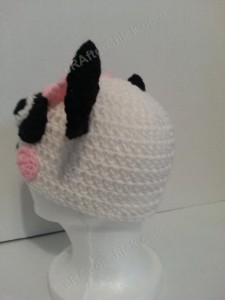 Chibi Baby Girl Panda Beanie Hat Crochet Pattern Left Back View