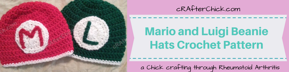 Mario and Luigi Beanie Hats Crochet Pattern_ a chick crafting through Rheumatoid Arthritis cRAfterChick.com