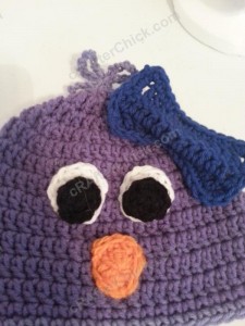 Rochelle's Pretty Purple Chick Beanie Hat Crochet Pattern Closeup on feature details