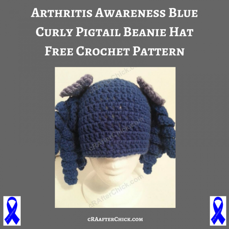 Arthritis Awareness Blue Curly Pigtail Beanie Hat Crochet Pattern