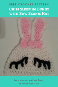 Chibi Sleeping Bunny with Bow Beanie Hat Free Crochet Pattern