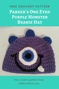 Parker’s One Eyed Purple Monster Beanie Hat Free Crochet Pattern