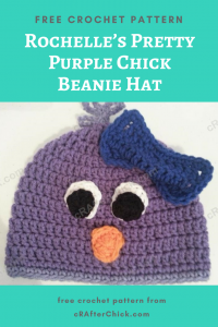 Rochelle’s Pretty Purple Chick Beanie Hat Free Crochet Pattern