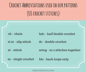 Crochet Abbreviations used in our patterns (US crochet stitches) at cRAfterChick.com 