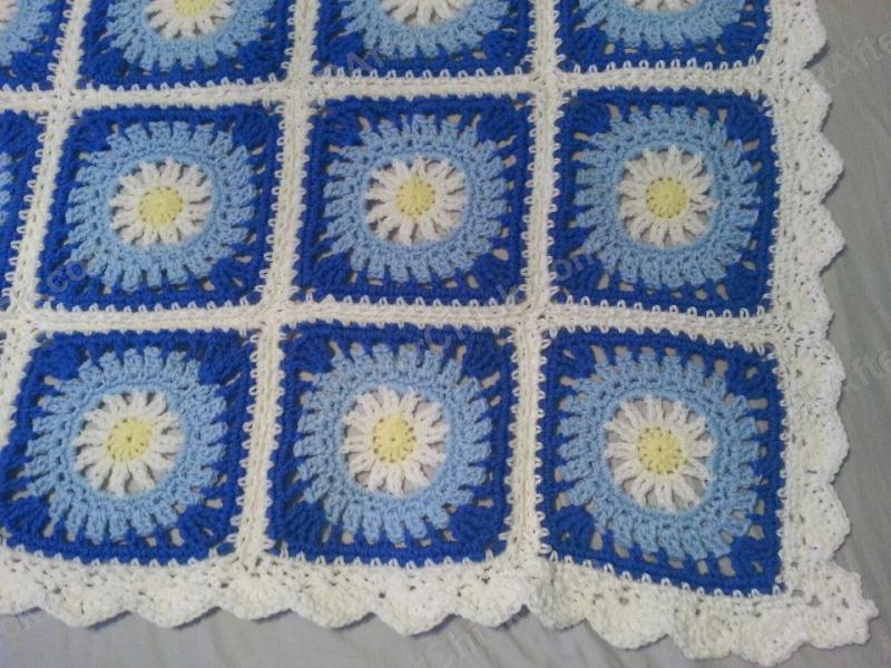 Blue Daisy Square Crochet Blanket Project