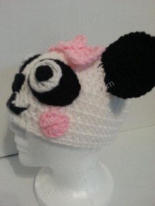 Chibi Baby Girl Panda Beanie Hat Crochet Pattern Left Profile View